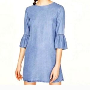 Zara Blue Ruffled Tiered Dress with Bell Sleeves
